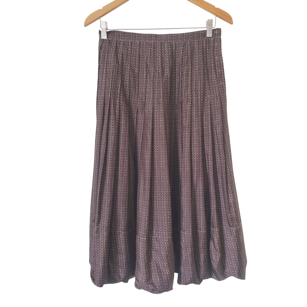 Rozae Nichols Brown‎ Silk Pleated Bubble Hem Midi Skirt Womens Size P Designer